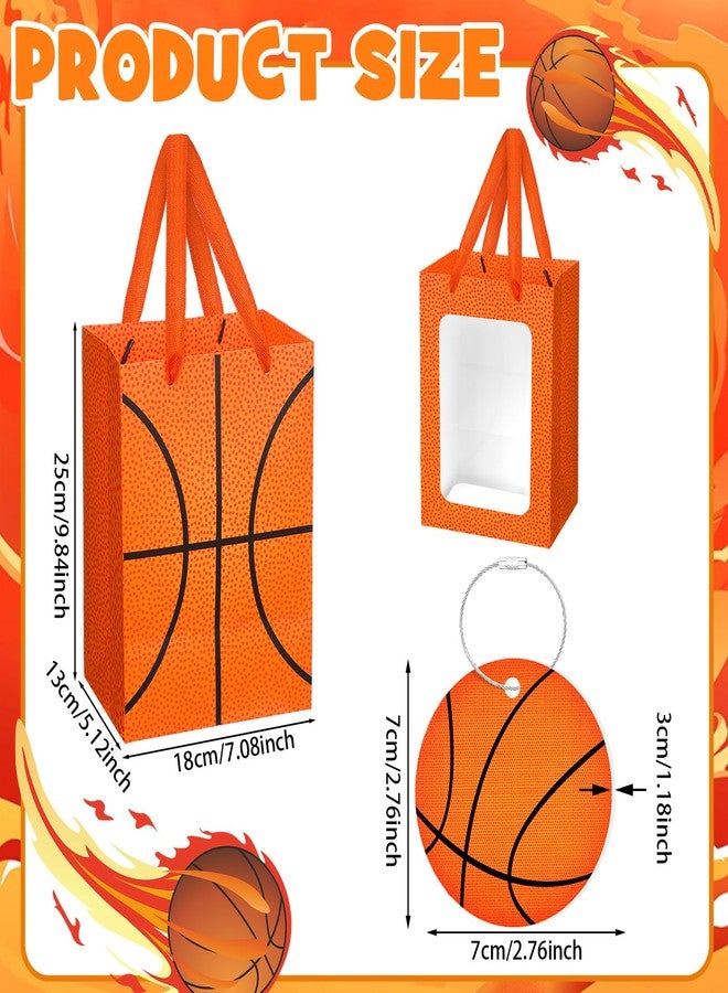 Sunnymove 12 Pcs Basketball Gift Bags with Clear Window and 12 Pcs Luggage Tags Basketball Themed Bags with Handles 7 x 5 x 10'' for Team Gift Goodie Snacks Treats Sport Theme Games Day Party Supplies - Image 2